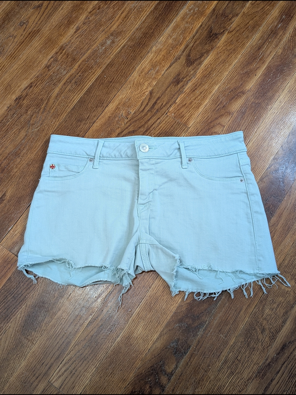 Hudson Jeans Mint Green Distressed Frayed Hem Denim Shorts 27